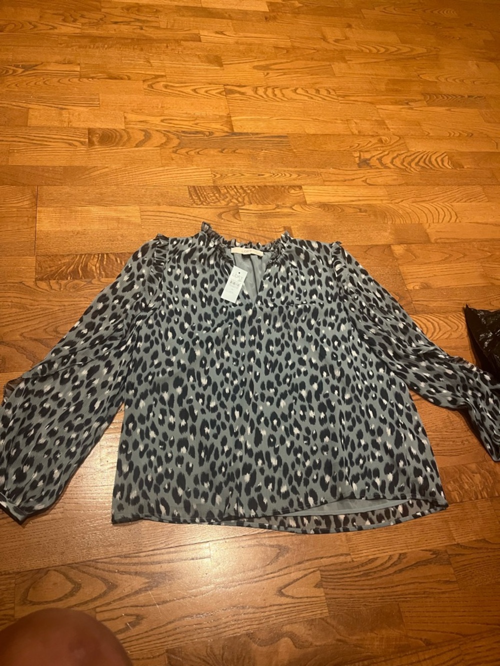 NWT LOFT Leopard Print Long Sleeve Blouse - Gray